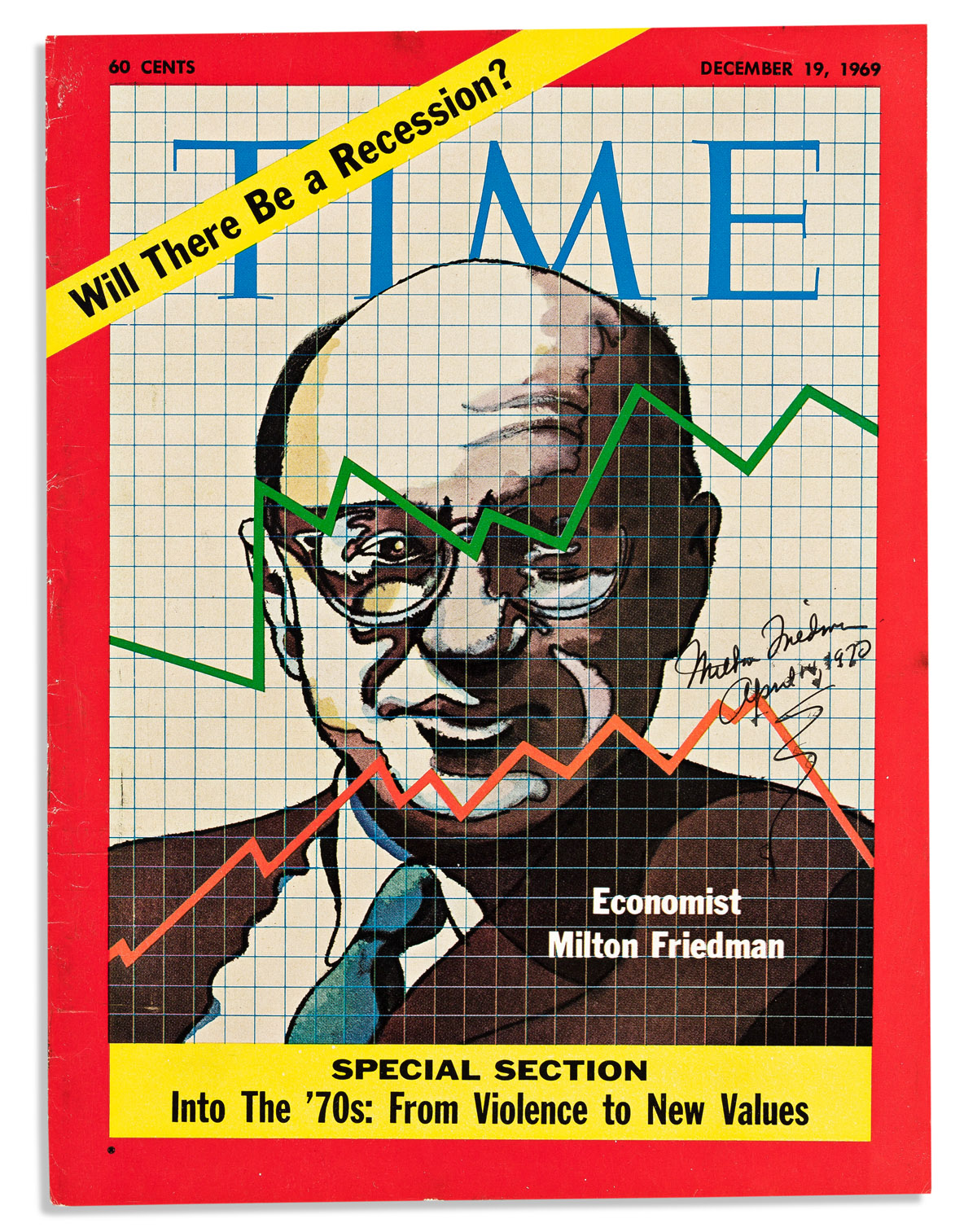 FRIEDMAN, MILTON. Time magazine cover dated and Signed.